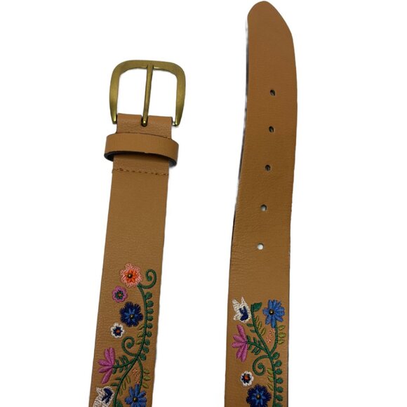 NWOT Embroidered Floral Belt, Tan Brown Women's Sz S - Picture 2 of 2